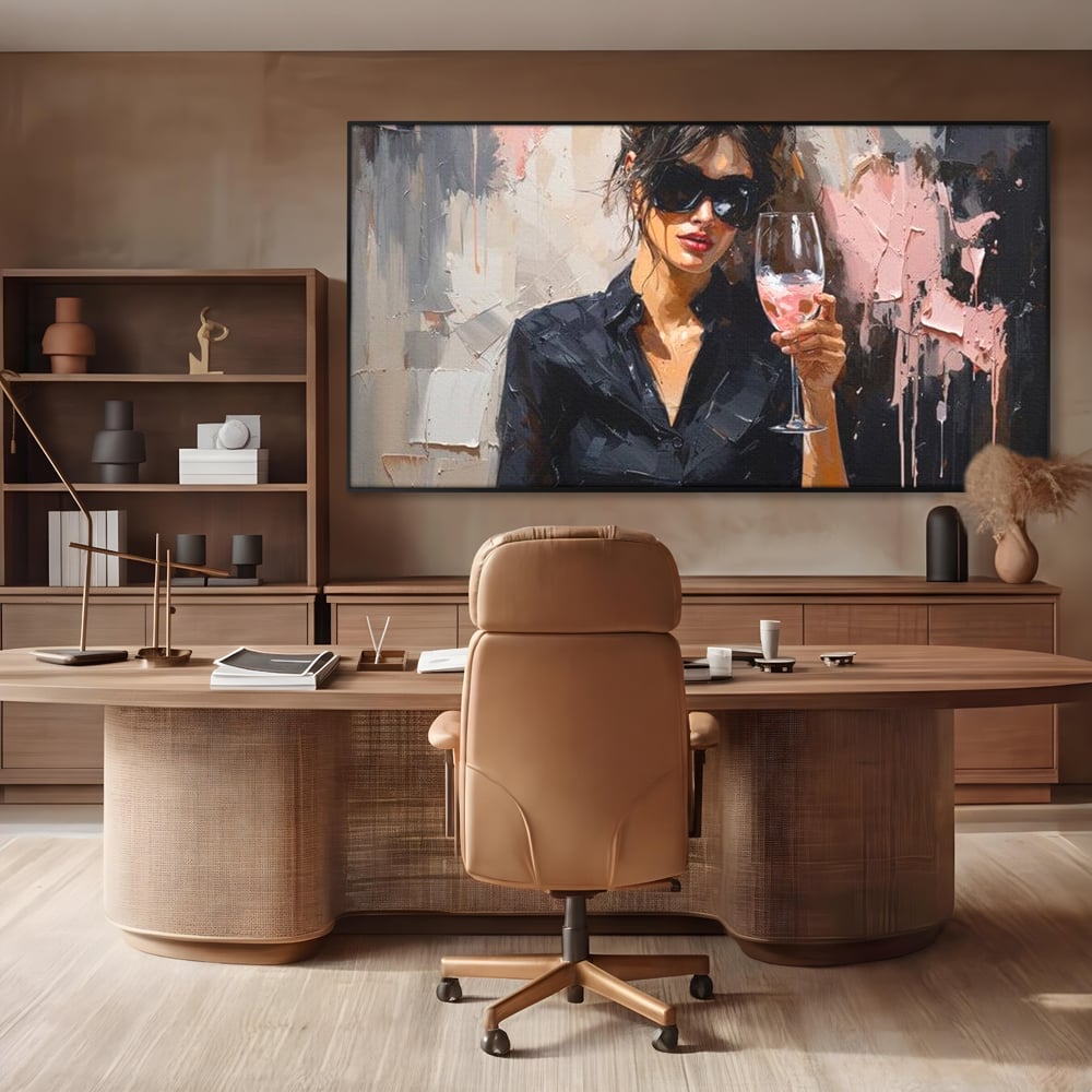 Tablou Canvas Premium, LuxCanva® N1199, Roz Efervescent, Feminin, Ochelari de Soare, Roz, Chic, Pahar, Vin, Sofisticat, Pub, Bar, Lounge, Restaurant, Bucatarie
