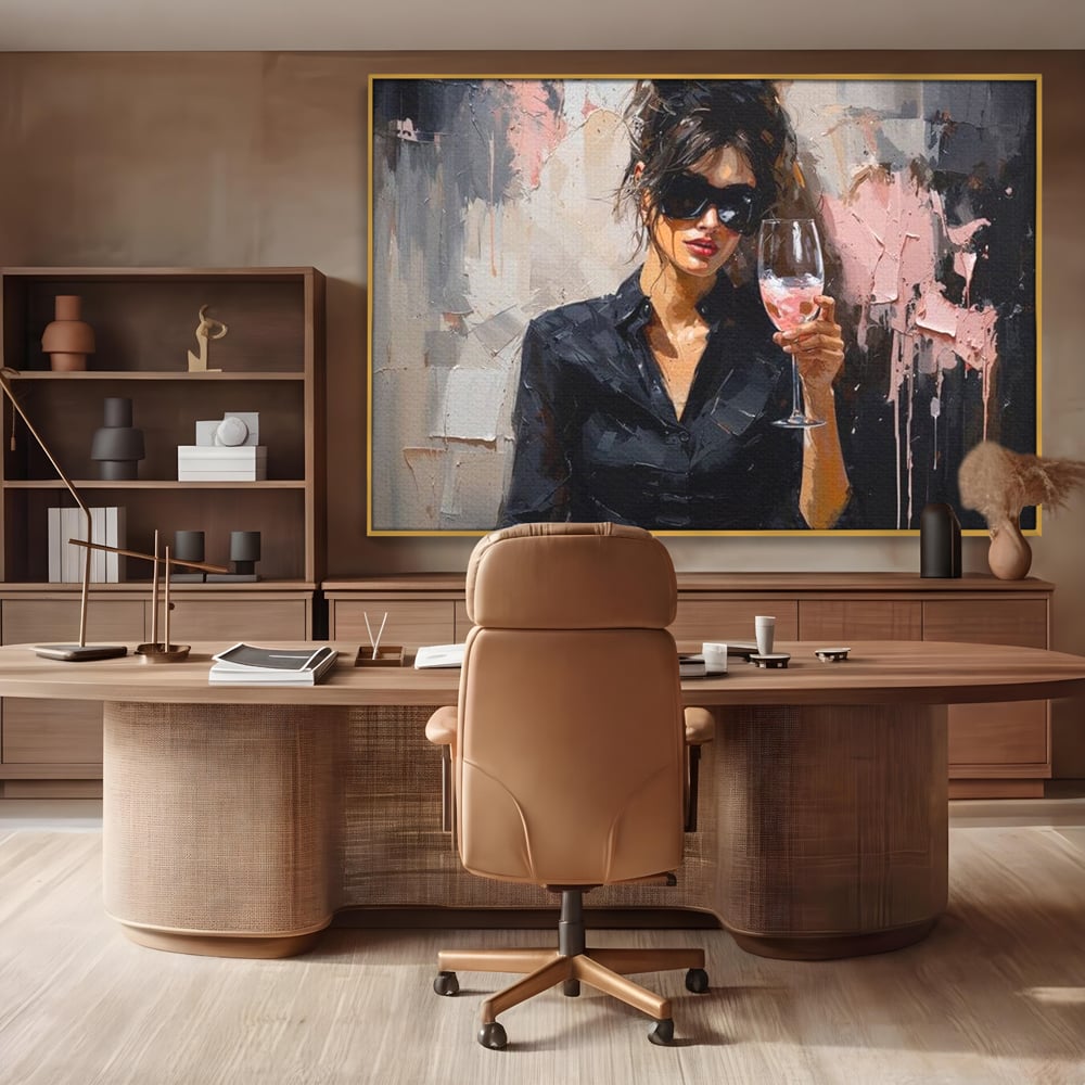 Tablou Canvas Premium, LuxCanva® N1199, Roz Efervescent, Feminin, Ochelari de Soare, Roz, Chic, Pahar, Vin, Sofisticat, Pub, Bar, Lounge, Restaurant, Bucatarie