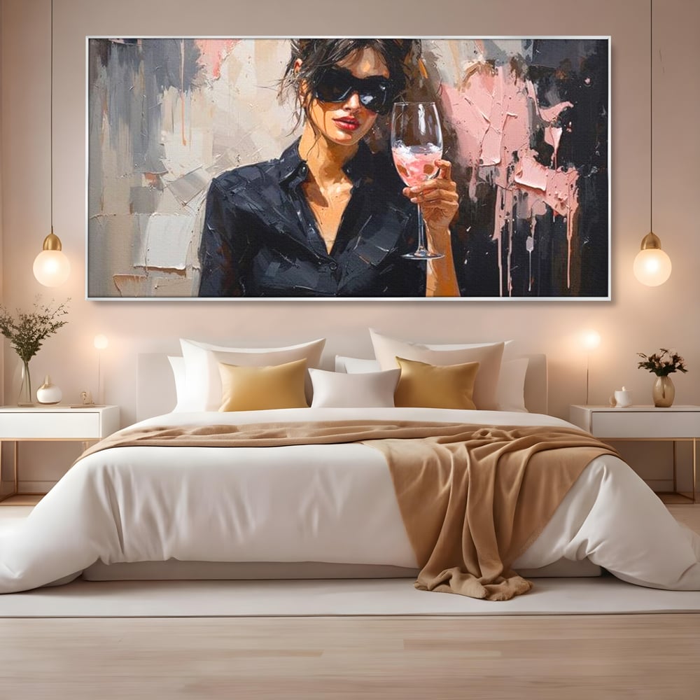 Tablou Canvas Premium, LuxCanva® N1199, Roz Efervescent, Feminin, Ochelari de Soare, Roz, Chic, Pahar, Vin, Sofisticat, Pub, Bar, Lounge, Restaurant, Bucatarie