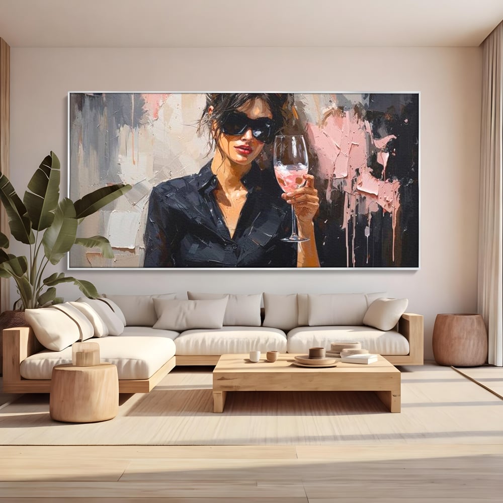 Tablou Canvas Premium, LuxCanva® N1199, Roz Efervescent, Feminin, Ochelari de Soare, Roz, Chic, Pahar, Vin, Sofisticat, Pub, Bar, Lounge, Restaurant, Bucatarie