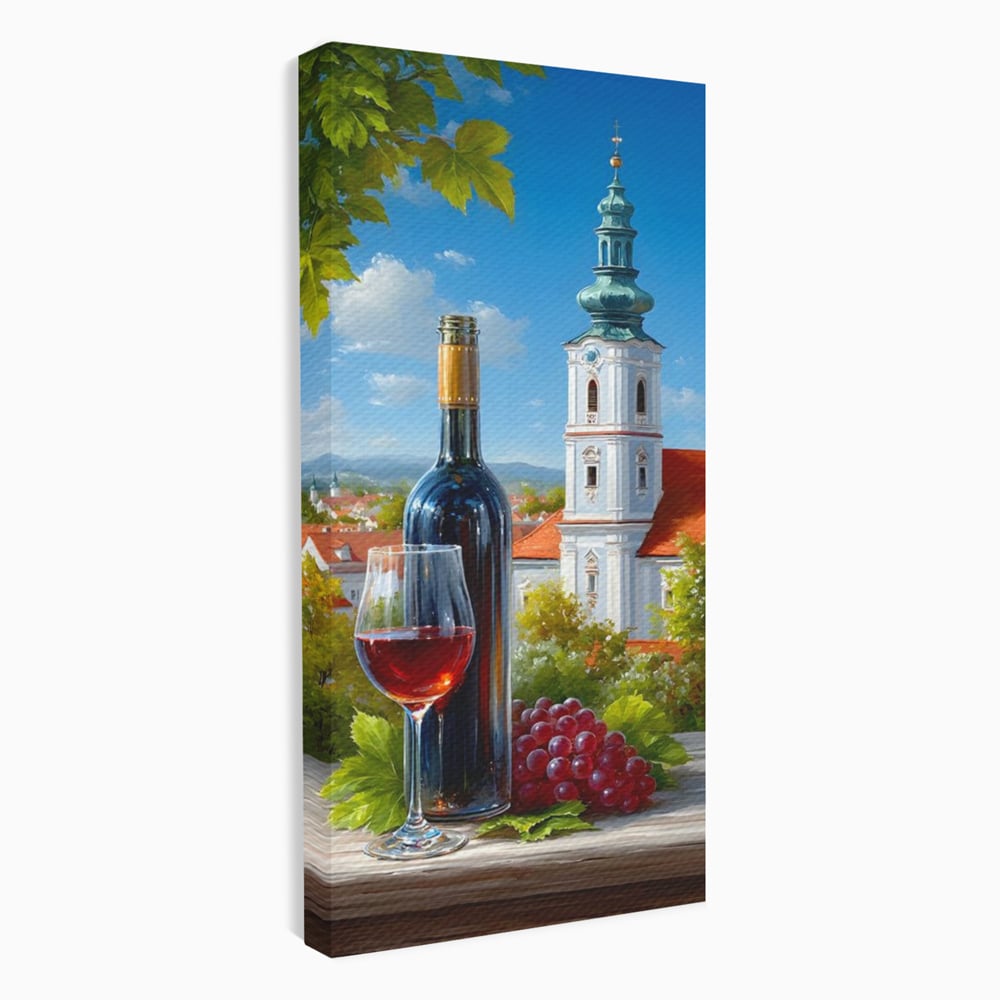 Tablou Canvas Premium, LuxCanva® N1200, Sub Bolta Vie, Vin Rosu, Sticla, Pahar, Bautura, Rustic, Manastire, Struguri, Pub, Bar, Lounge, Restaurant, Bucatarie