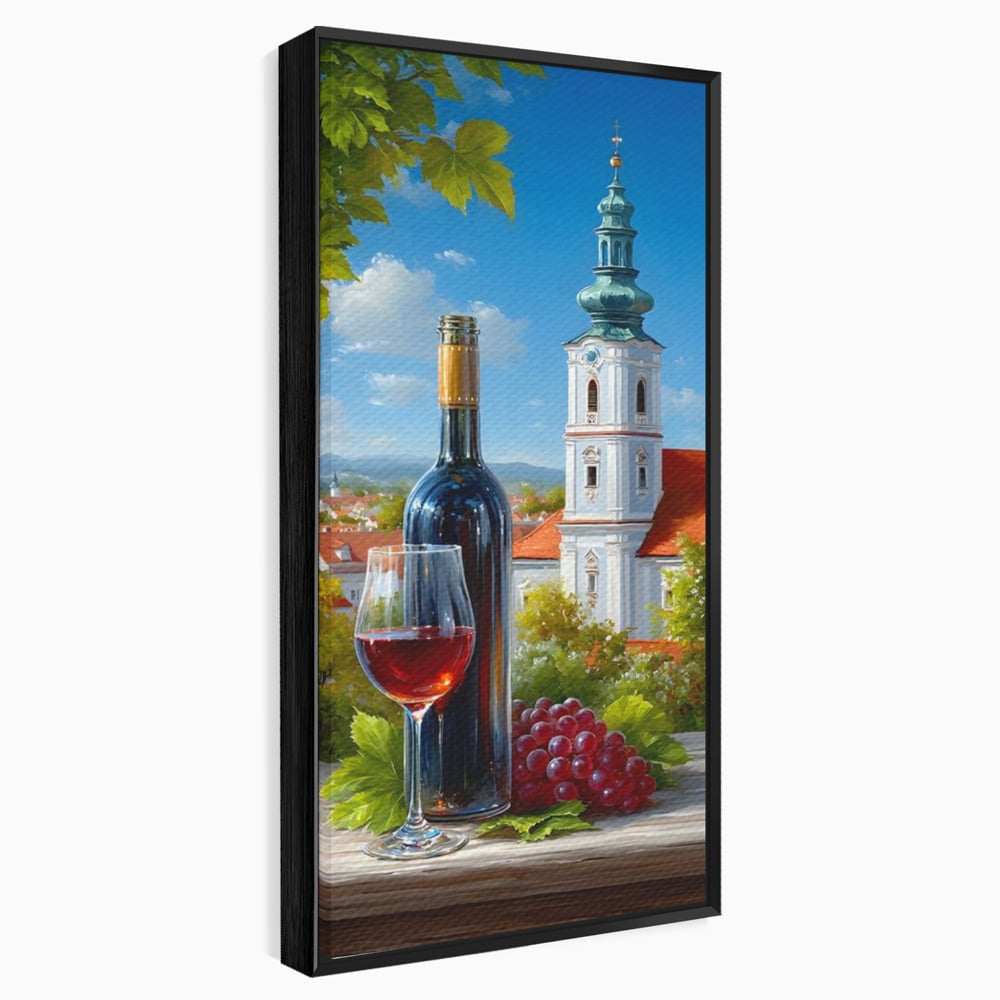 Tablou Canvas Premium, LuxCanva® N1200, Sub Bolta Vie, Vin Rosu, Sticla, Pahar, Bautura, Rustic, Manastire, Struguri, Pub, Bar, Lounge, Restaurant, Bucatarie