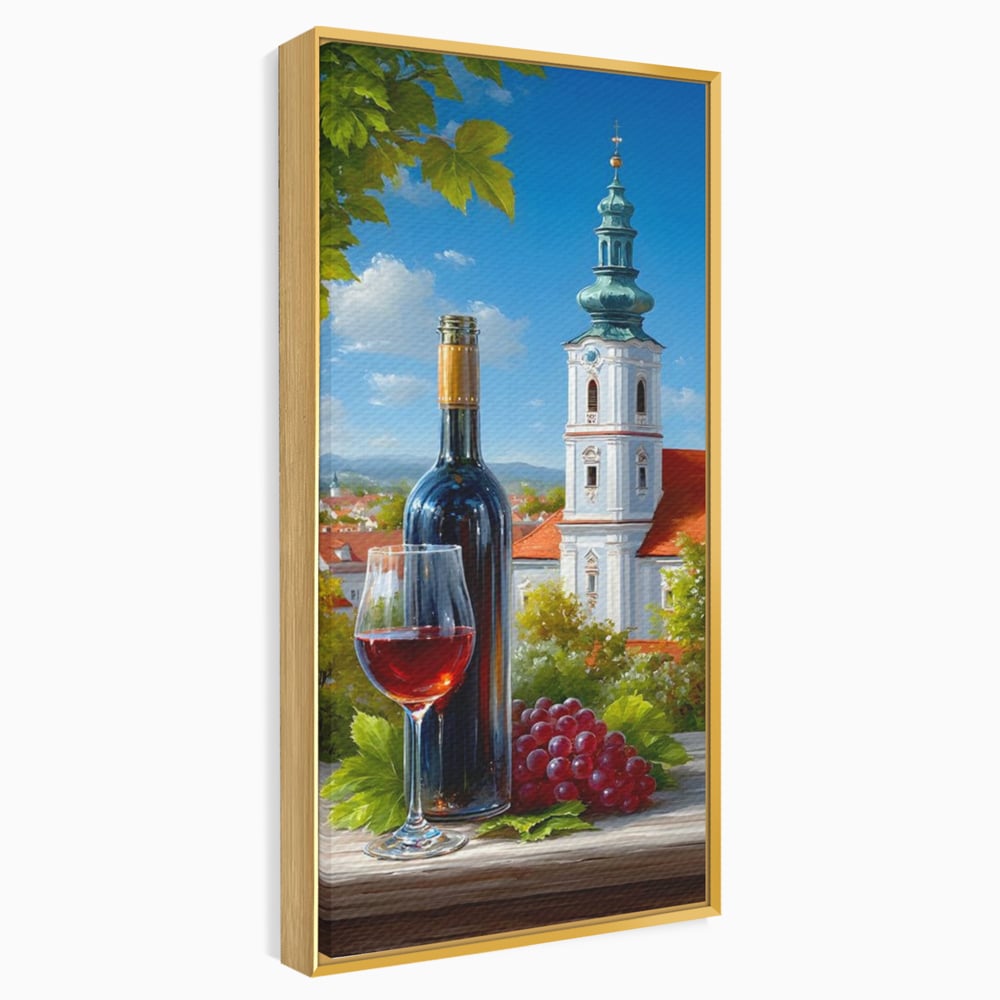 Tablou Canvas Premium, LuxCanva® N1200, Sub Bolta Vie, Vin Rosu, Sticla, Pahar, Bautura, Rustic, Manastire, Struguri, Pub, Bar, Lounge, Restaurant, Bucatarie