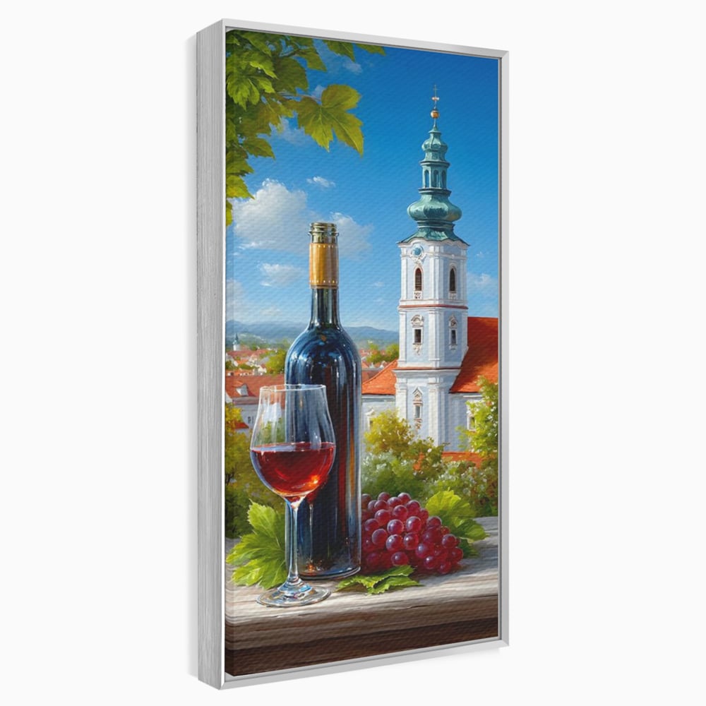 Tablou Canvas Premium, LuxCanva® N1200, Sub Bolta Vie, Vin Rosu, Sticla, Pahar, Bautura, Rustic, Manastire, Struguri, Pub, Bar, Lounge, Restaurant, Bucatarie