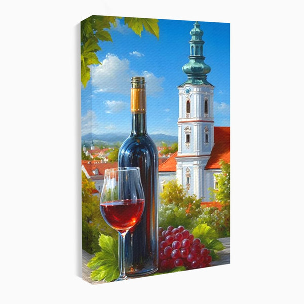 Tablou Canvas Premium, LuxCanva® N1200, Sub Bolta Vie, Vin Rosu, Sticla, Pahar, Bautura, Rustic, Manastire, Struguri, Pub, Bar, Lounge, Restaurant, Bucatarie
