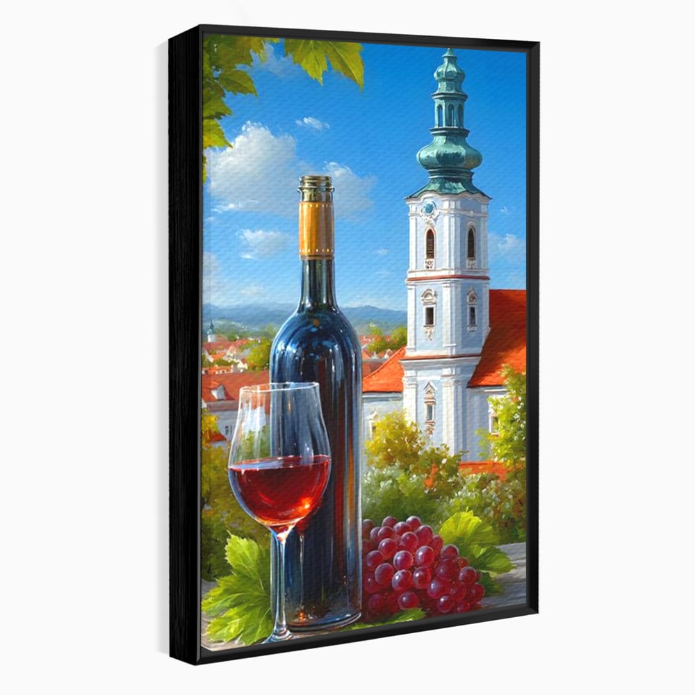 Tablou Canvas Premium, LuxCanva® N1200, Sub Bolta Vie, Vin Rosu, Sticla, Pahar, Bautura, Rustic, Manastire, Struguri, Pub, Bar, Lounge, Restaurant, Bucatarie