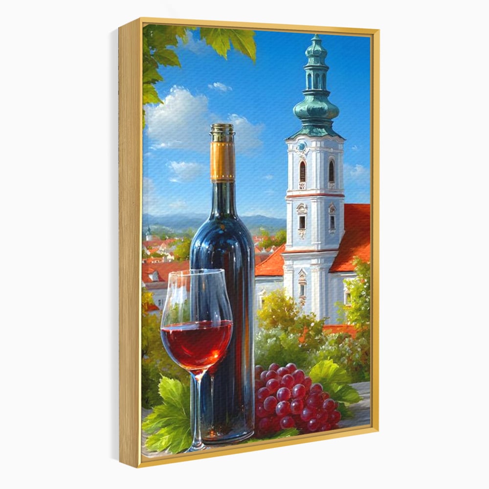 Tablou Canvas Premium, LuxCanva® N1200, Sub Bolta Vie, Vin Rosu, Sticla, Pahar, Bautura, Rustic, Manastire, Struguri, Pub, Bar, Lounge, Restaurant, Bucatarie