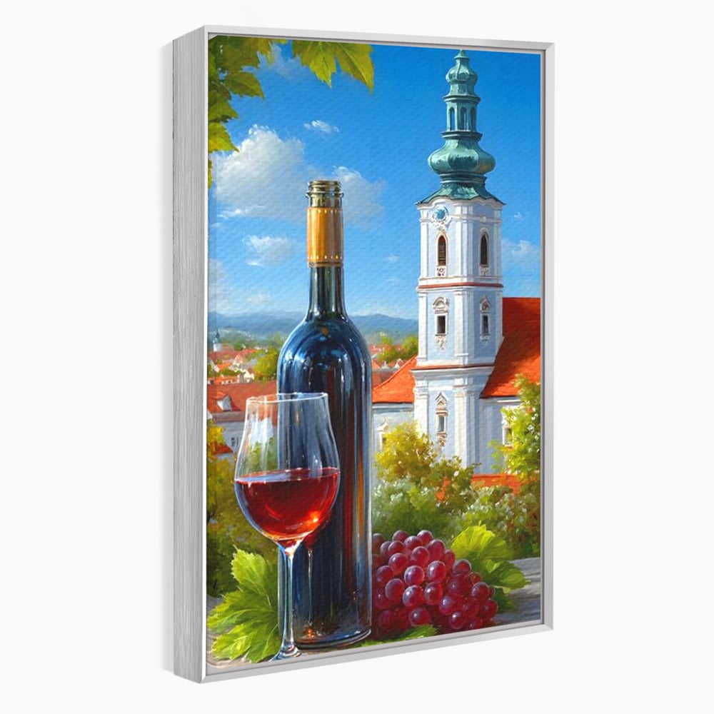 Tablou Canvas Premium, LuxCanva® N1200, Sub Bolta Vie, Vin Rosu, Sticla, Pahar, Bautura, Rustic, Manastire, Struguri, Pub, Bar, Lounge, Restaurant, Bucatarie