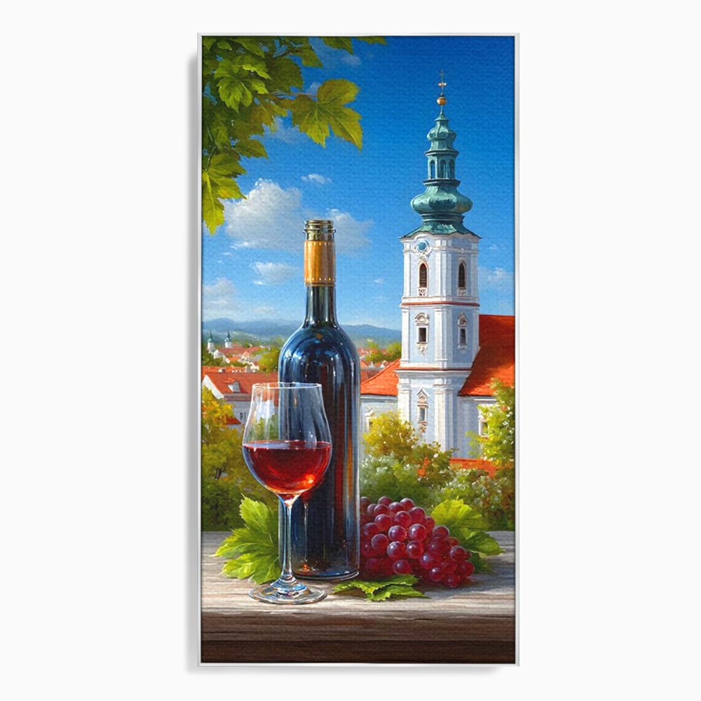 Tablou Canvas Premium, LuxCanva® N1200, Sub Bolta Vie, Vin Rosu, Sticla, Pahar, Bautura, Rustic, Manastire, Struguri, Pub, Bar, Lounge, Restaurant, Bucatarie