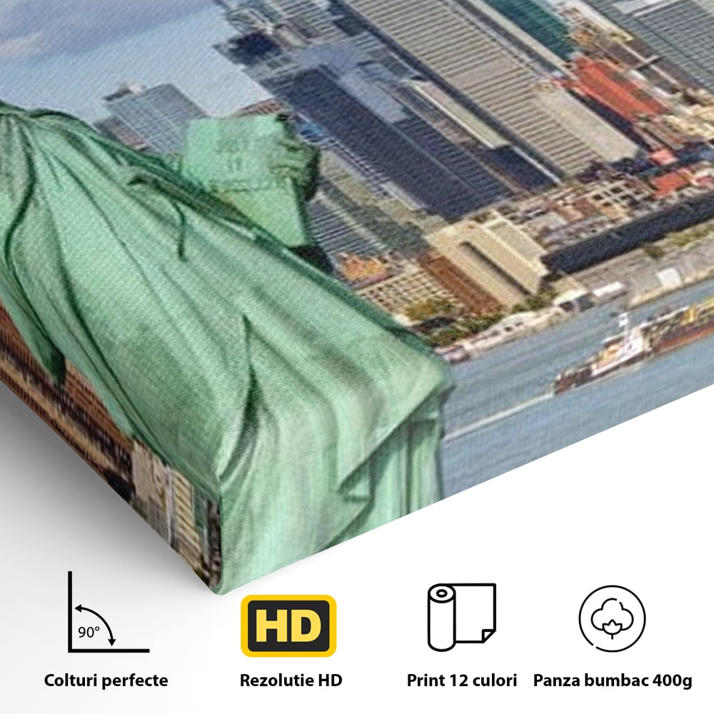 Tablou Canvas Premium, LuxCanva® O1000, Inima New Yorkului, Libertate, Orizont, Statuie, Vis, American, Manhattan, Skyline, Calatorie, Urban, Taram, Fagaduinta, Viza, Birou, Living, Dormitor