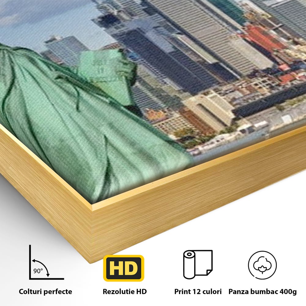 Tablou Canvas Premium, LuxCanva® O1000, Inima New Yorkului, Libertate, Orizont, Statuie, Vis, American, Manhattan, Skyline, Calatorie, Urban, Taram, Fagaduinta, Viza, Birou, Living, Dormitor