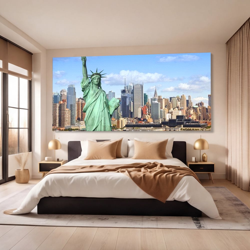 Tablou Canvas Premium, LuxCanva® O1000, Inima New Yorkului, Libertate, Orizont, Statuie, Vis, American, Manhattan, Skyline, Calatorie, Urban, Taram, Fagaduinta, Viza, Birou, Living, Dormitor