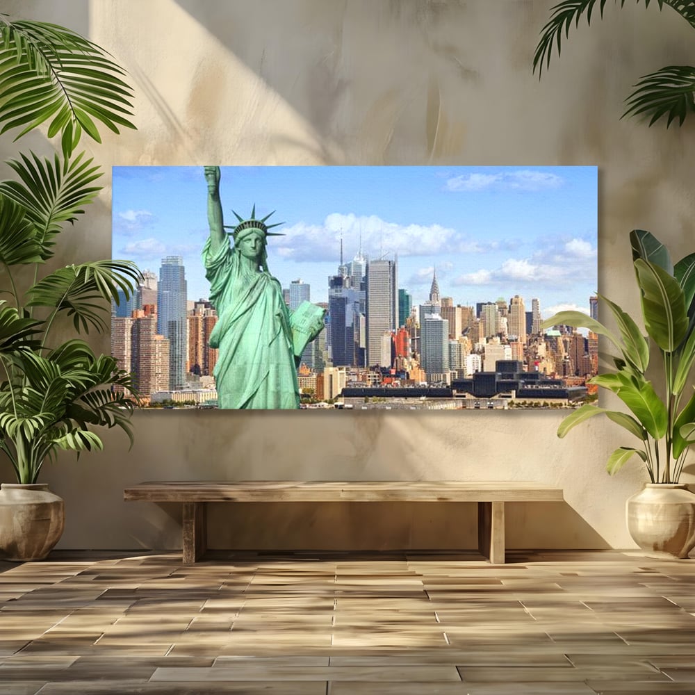 Tablou Canvas Premium, LuxCanva® O1000, Inima New Yorkului, Libertate, Orizont, Statuie, Vis, American, Manhattan, Skyline, Calatorie, Urban, Taram, Fagaduinta, Viza, Birou, Living, Dormitor