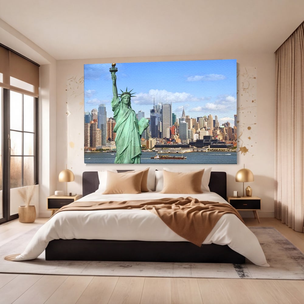 Tablou Canvas Premium, LuxCanva® O1000, Inima New Yorkului, Libertate, Orizont, Statuie, Vis, American, Manhattan, Skyline, Calatorie, Urban, Taram, Fagaduinta, Viza, Birou, Living, Dormitor