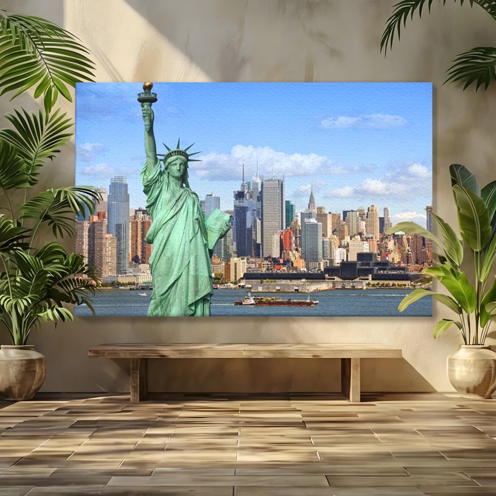 Tablou Canvas Premium, LuxCanva® O1000, Inima New Yorkului, Libertate, Orizont, Statuie, Vis, American, Manhattan, Skyline, Calatorie, Urban, Taram, Fagaduinta, Viza, Birou, Living, Dormitor