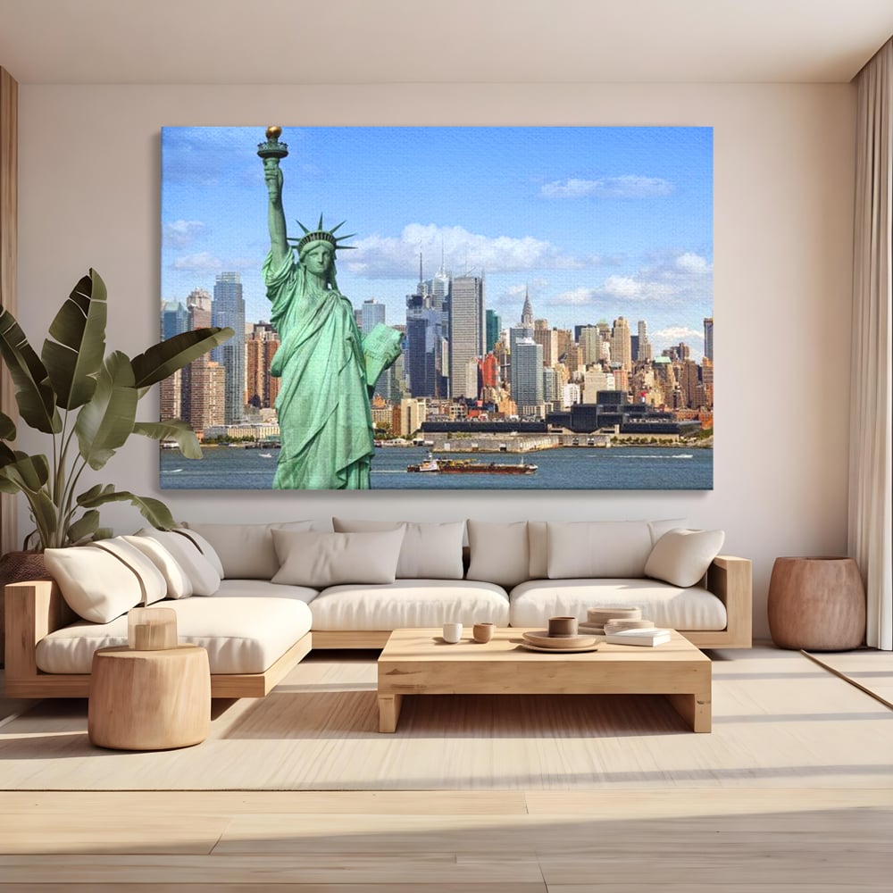 Tablou Canvas Premium, LuxCanva® O1000, Inima New Yorkului, Libertate, Orizont, Statuie, Vis, American, Manhattan, Skyline, Calatorie, Urban, Taram, Fagaduinta, Viza, Birou, Living, Dormitor