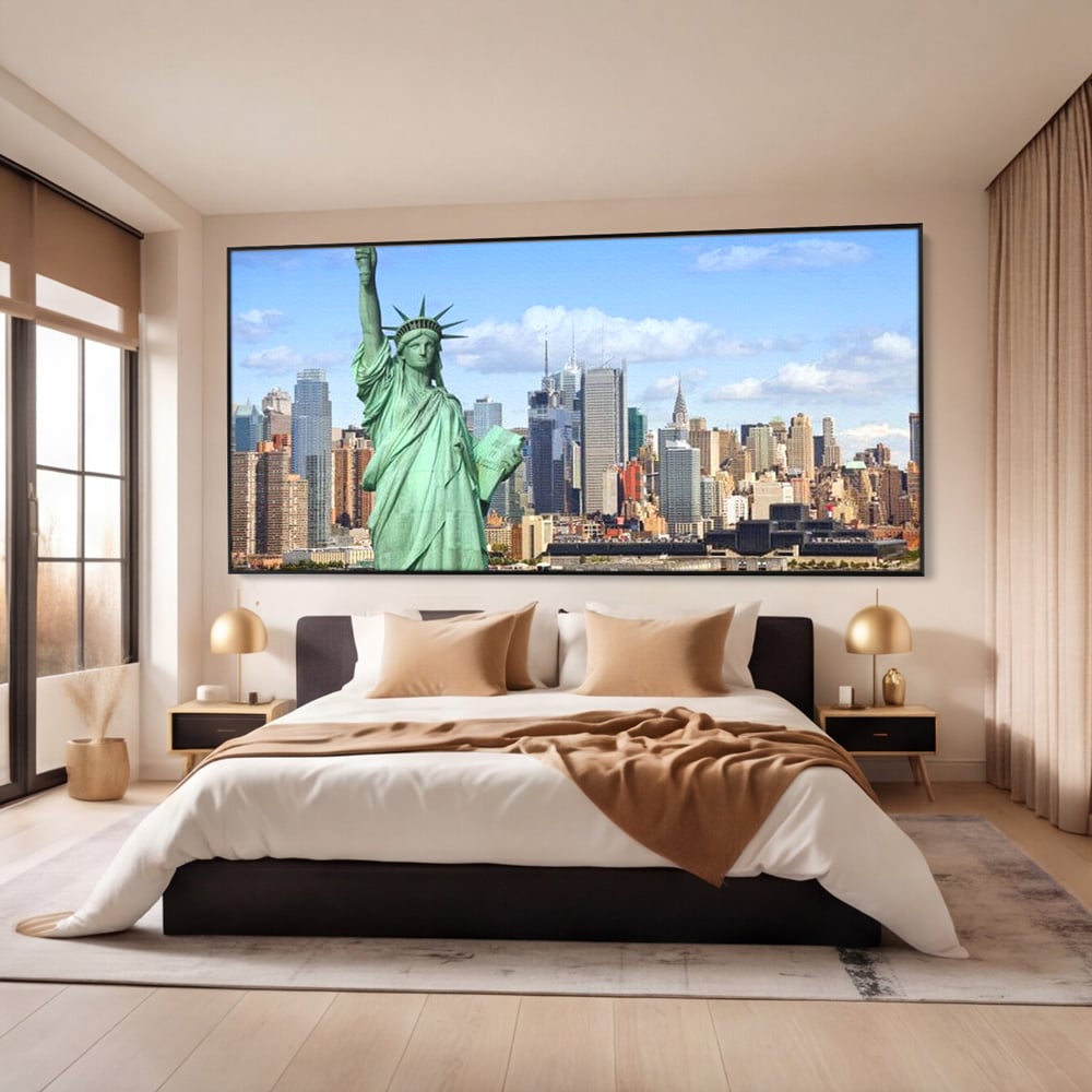 Tablou Canvas Premium, LuxCanva® O1000, Inima New Yorkului, Libertate, Orizont, Statuie, Vis, American, Manhattan, Skyline, Calatorie, Urban, Taram, Fagaduinta, Viza, Birou, Living, Dormitor