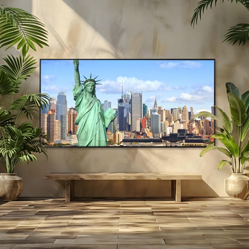 Tablou Canvas Premium, LuxCanva® O1000, Inima New Yorkului, Libertate, Orizont, Statuie, Vis, American, Manhattan, Skyline, Calatorie, Urban, Taram, Fagaduinta, Viza, Birou, Living, Dormitor