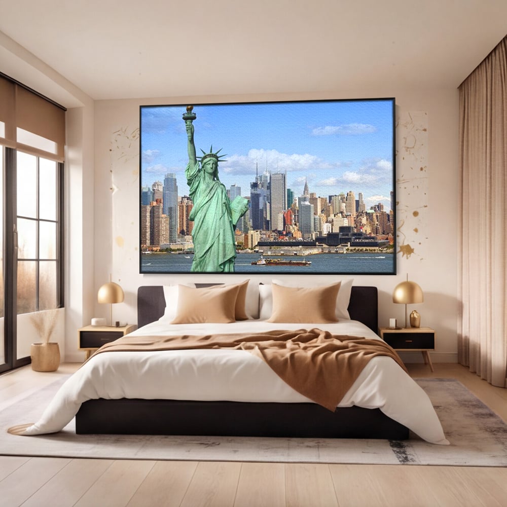 Tablou Canvas Premium, LuxCanva® O1000, Inima New Yorkului, Libertate, Orizont, Statuie, Vis, American, Manhattan, Skyline, Calatorie, Urban, Taram, Fagaduinta, Viza, Birou, Living, Dormitor