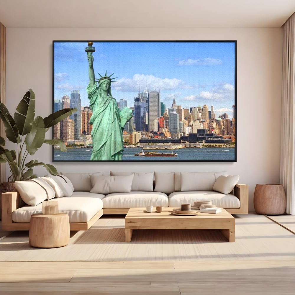 Tablou Canvas Premium, LuxCanva® O1000, Inima New Yorkului, Libertate, Orizont, Statuie, Vis, American, Manhattan, Skyline, Calatorie, Urban, Taram, Fagaduinta, Viza, Birou, Living, Dormitor