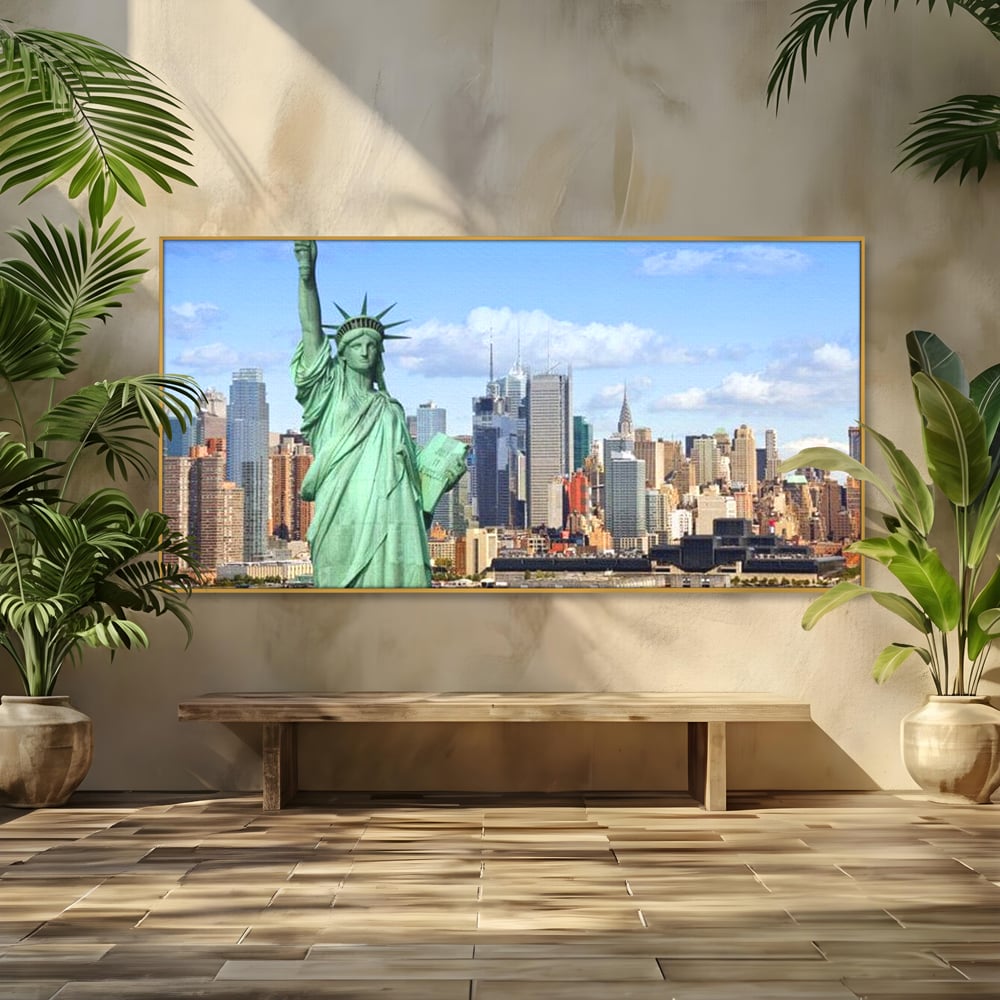 Tablou Canvas Premium, LuxCanva® O1000, Inima New Yorkului, Libertate, Orizont, Statuie, Vis, American, Manhattan, Skyline, Calatorie, Urban, Taram, Fagaduinta, Viza, Birou, Living, Dormitor