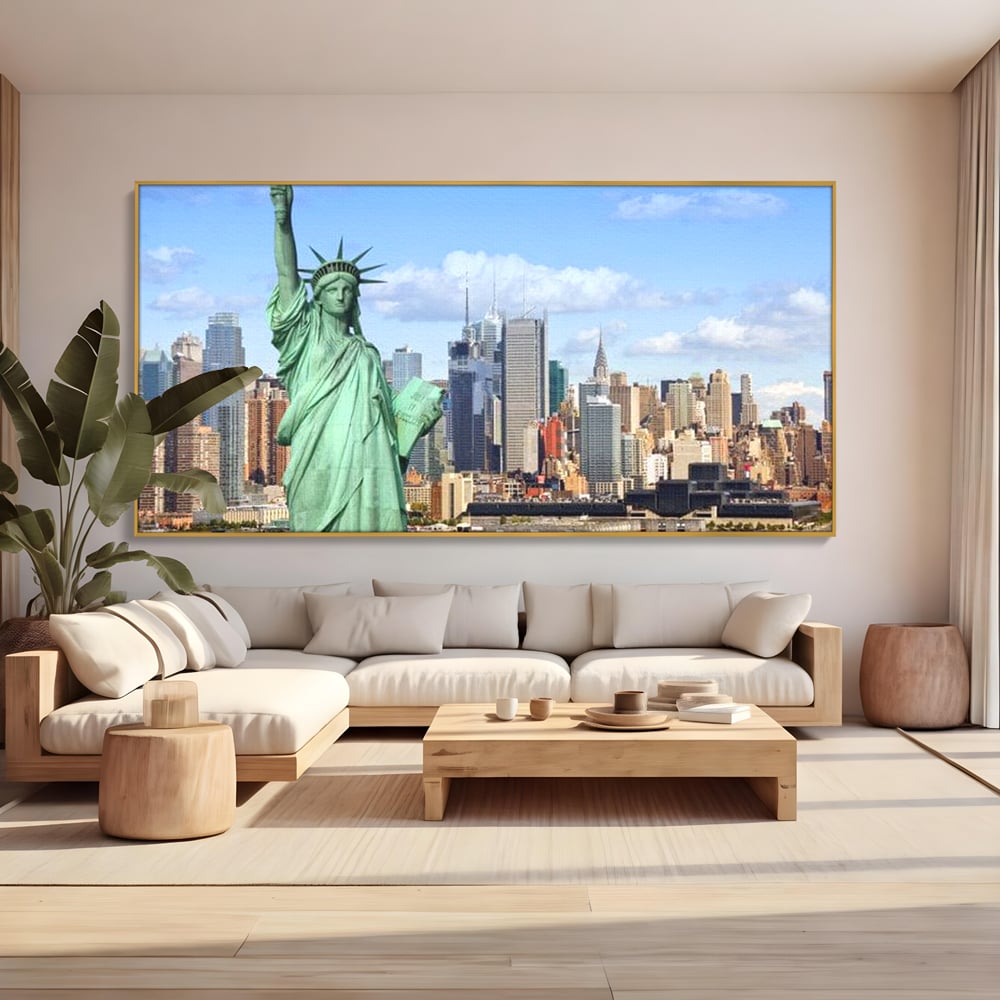Tablou Canvas Premium, LuxCanva® O1000, Inima New Yorkului, Libertate, Orizont, Statuie, Vis, American, Manhattan, Skyline, Calatorie, Urban, Taram, Fagaduinta, Viza, Birou, Living, Dormitor