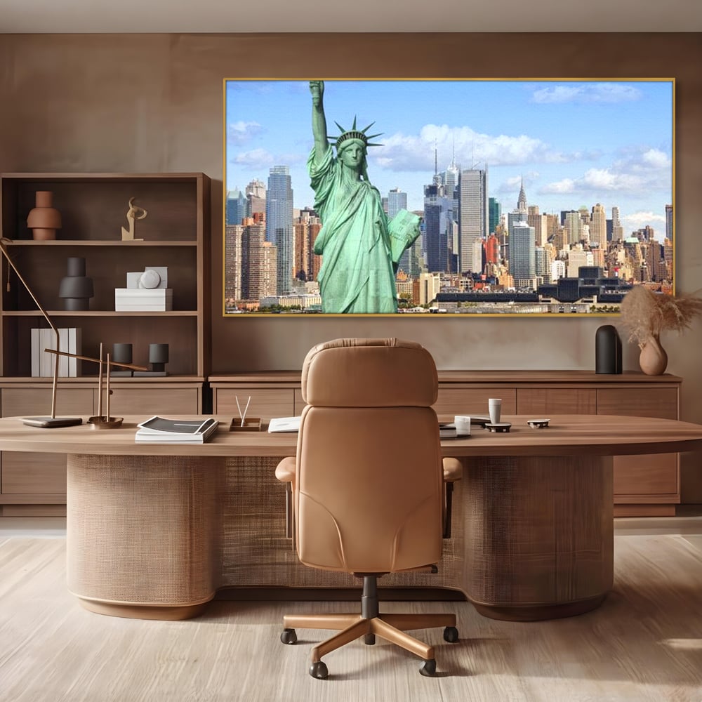 Tablou Canvas Premium, LuxCanva® O1000, Inima New Yorkului, Libertate, Orizont, Statuie, Vis, American, Manhattan, Skyline, Calatorie, Urban, Taram, Fagaduinta, Viza, Birou, Living, Dormitor