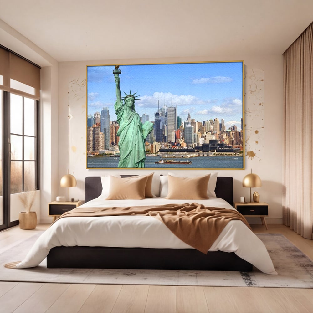 Tablou Canvas Premium, LuxCanva® O1000, Inima New Yorkului, Libertate, Orizont, Statuie, Vis, American, Manhattan, Skyline, Calatorie, Urban, Taram, Fagaduinta, Viza, Birou, Living, Dormitor
