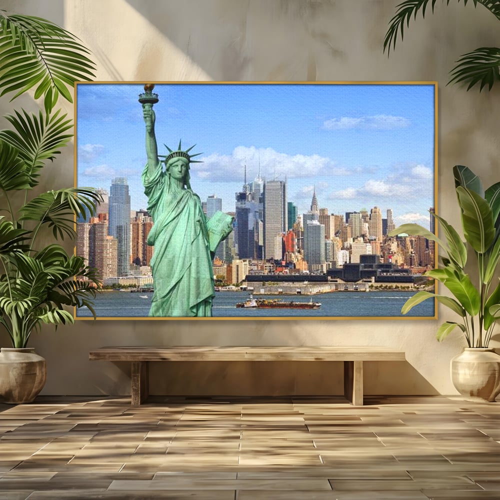 Tablou Canvas Premium, LuxCanva® O1000, Inima New Yorkului, Libertate, Orizont, Statuie, Vis, American, Manhattan, Skyline, Calatorie, Urban, Taram, Fagaduinta, Viza, Birou, Living, Dormitor