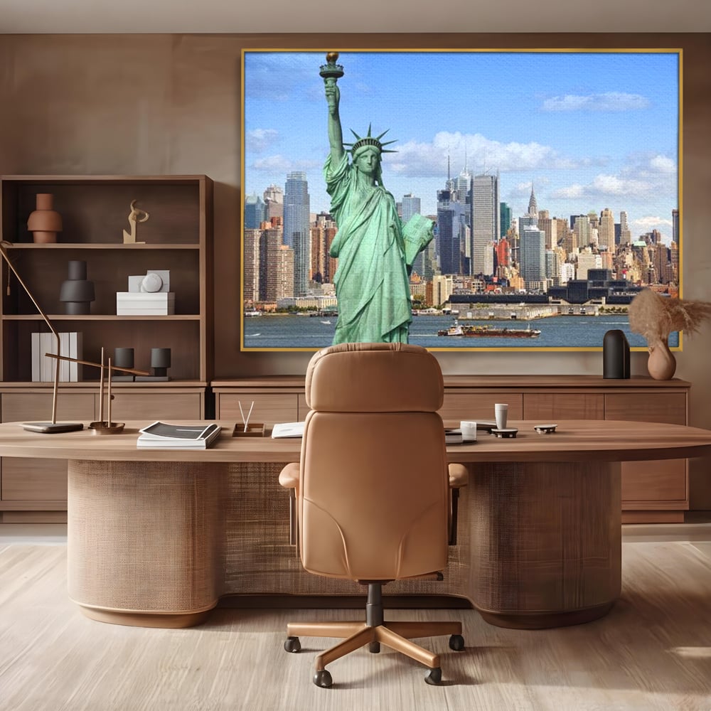 Tablou Canvas Premium, LuxCanva® O1000, Inima New Yorkului, Libertate, Orizont, Statuie, Vis, American, Manhattan, Skyline, Calatorie, Urban, Taram, Fagaduinta, Viza, Birou, Living, Dormitor