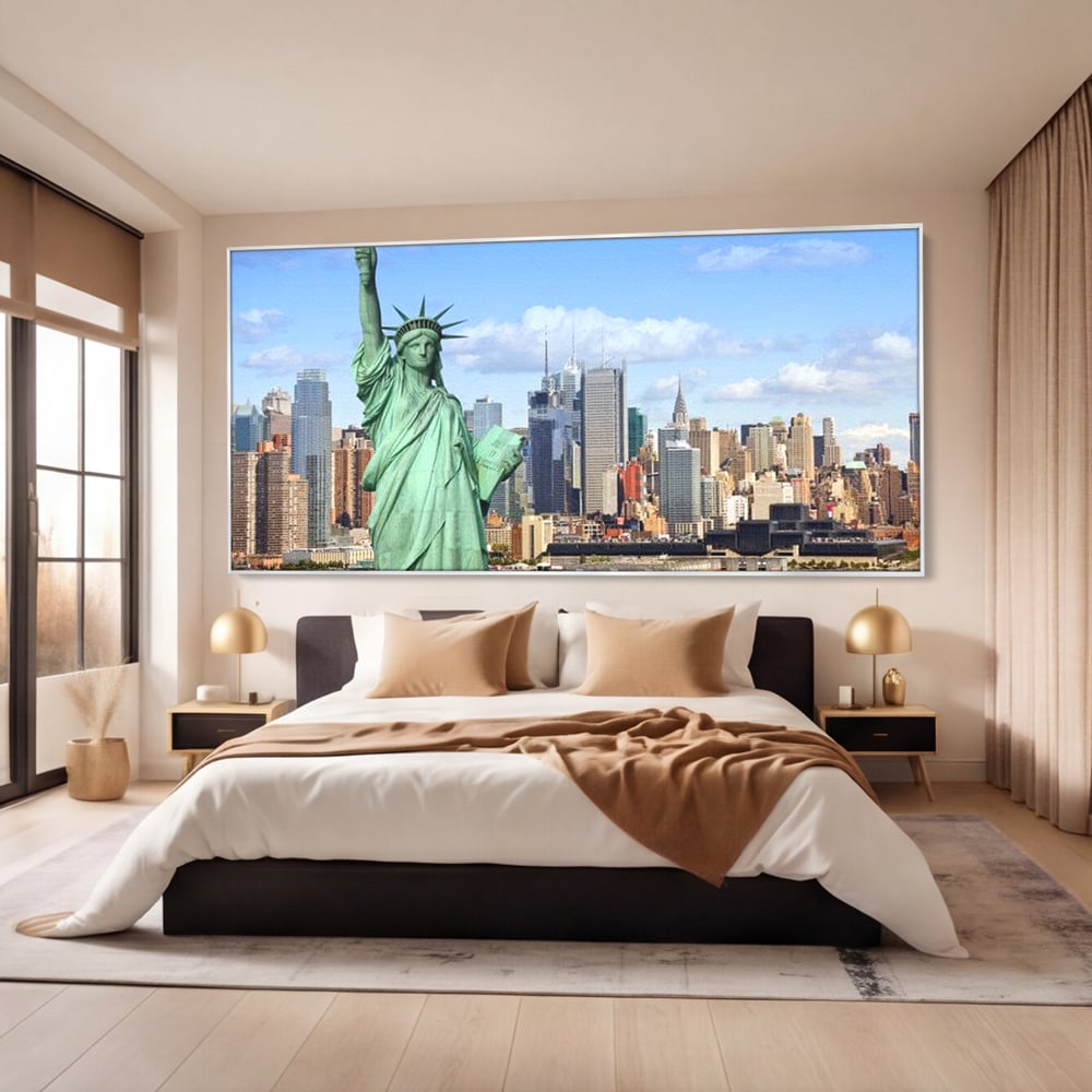 Tablou Canvas Premium, LuxCanva® O1000, Inima New Yorkului, Libertate, Orizont, Statuie, Vis, American, Manhattan, Skyline, Calatorie, Urban, Taram, Fagaduinta, Viza, Birou, Living, Dormitor