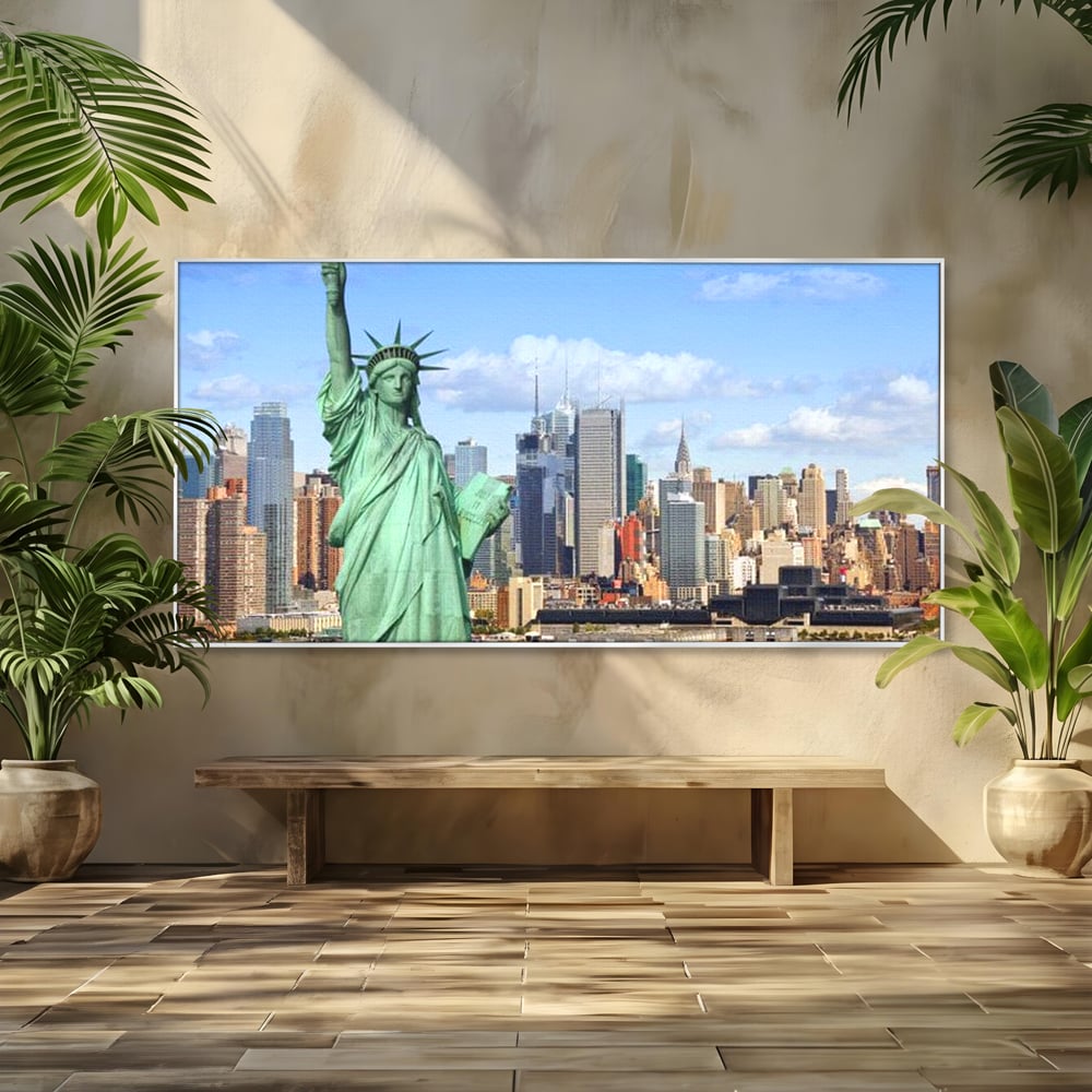 Tablou Canvas Premium, LuxCanva® O1000, Inima New Yorkului, Libertate, Orizont, Statuie, Vis, American, Manhattan, Skyline, Calatorie, Urban, Taram, Fagaduinta, Viza, Birou, Living, Dormitor