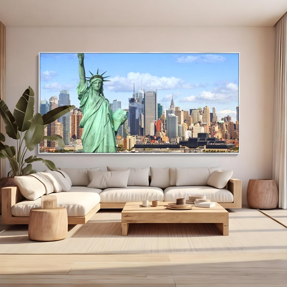 Tablou Canvas Premium, LuxCanva® O1000, Inima New Yorkului, Libertate, Orizont, Statuie, Vis, American, Manhattan, Skyline, Calatorie, Urban, Taram, Fagaduinta, Viza, Birou, Living, Dormitor