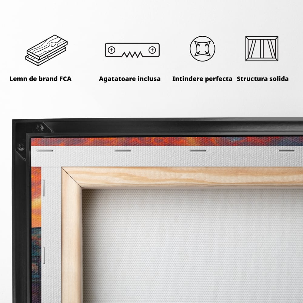 Tablou Canvas Premium, LuxCanva® O1001, Praga in Flacarile Cerului, Pod, Apus, Carol, Reflexii, Aur, Magie, Oras, Rau, Catedrala, Romantism, Medieval, City, Splendoare, Birou, Living, Dormitor