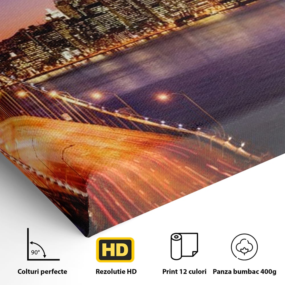 Tablou Canvas Premium, LuxCanva® O1002, San Francisco Skyline, Pod, Noapte, Oras, Lumini, Coasta, Vest, California, Vis, Urban, Apus, Violet, Iconic, Vacanta, Calatorie, Birou, Living, Dormitor