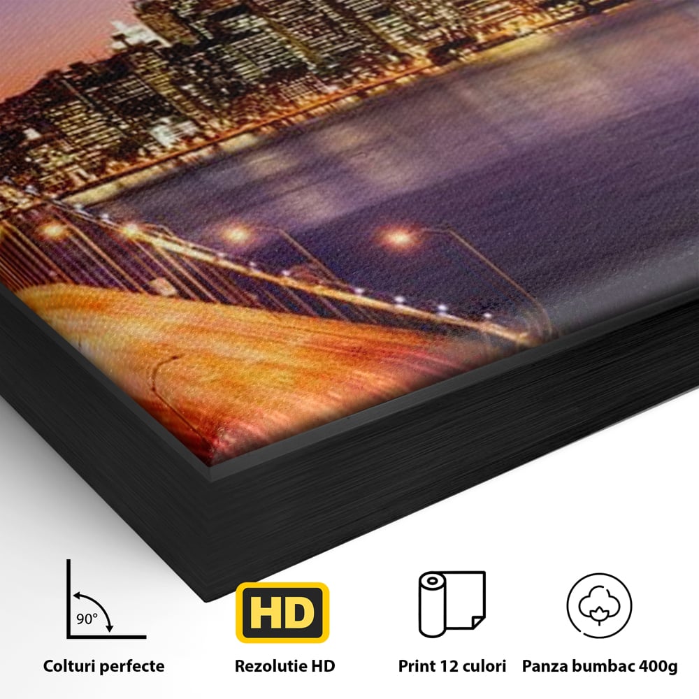 Tablou Canvas Premium, LuxCanva® O1002, San Francisco Skyline, Pod, Noapte, Oras, Lumini, Coasta, Vest, California, Vis, Urban, Apus, Violet, Iconic, Vacanta, Calatorie, Birou, Living, Dormitor