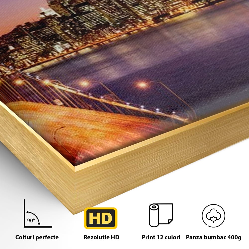 Tablou Canvas Premium, LuxCanva® O1002, San Francisco Skyline, Pod, Noapte, Oras, Lumini, Coasta, Vest, California, Vis, Urban, Apus, Violet, Iconic, Vacanta, Calatorie, Birou, Living, Dormitor