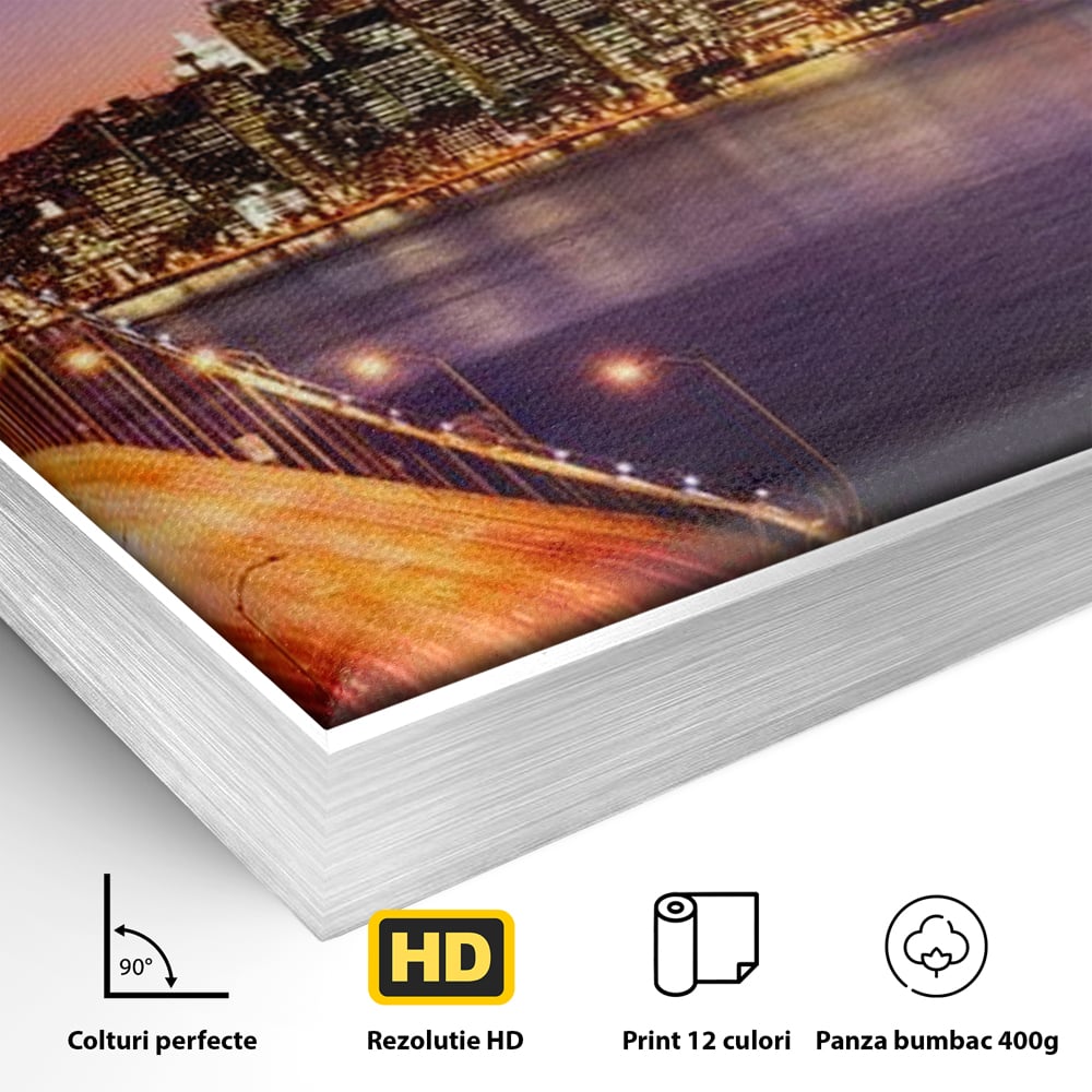 Tablou Canvas Premium, LuxCanva® O1002, San Francisco Skyline, Pod, Noapte, Oras, Lumini, Coasta, Vest, California, Vis, Urban, Apus, Violet, Iconic, Vacanta, Calatorie, Birou, Living, Dormitor