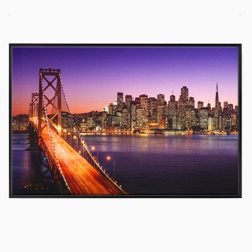 Tablou Canvas Premium, LuxCanva® O1002, San Francisco Skyline, Pod, Noapte, Oras, Lumini, Coasta, Vest, California, Vis, Urban, Apus, Violet, Iconic, Vacanta, Calatorie, Birou, Living, Dormitor