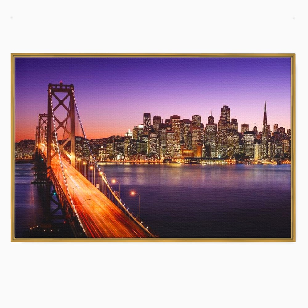 Tablou Canvas Premium, LuxCanva® O1002, San Francisco Skyline, Pod, Noapte, Oras, Lumini, Coasta, Vest, California, Vis, Urban, Apus, Violet, Iconic, Vacanta, Calatorie, Birou, Living, Dormitor