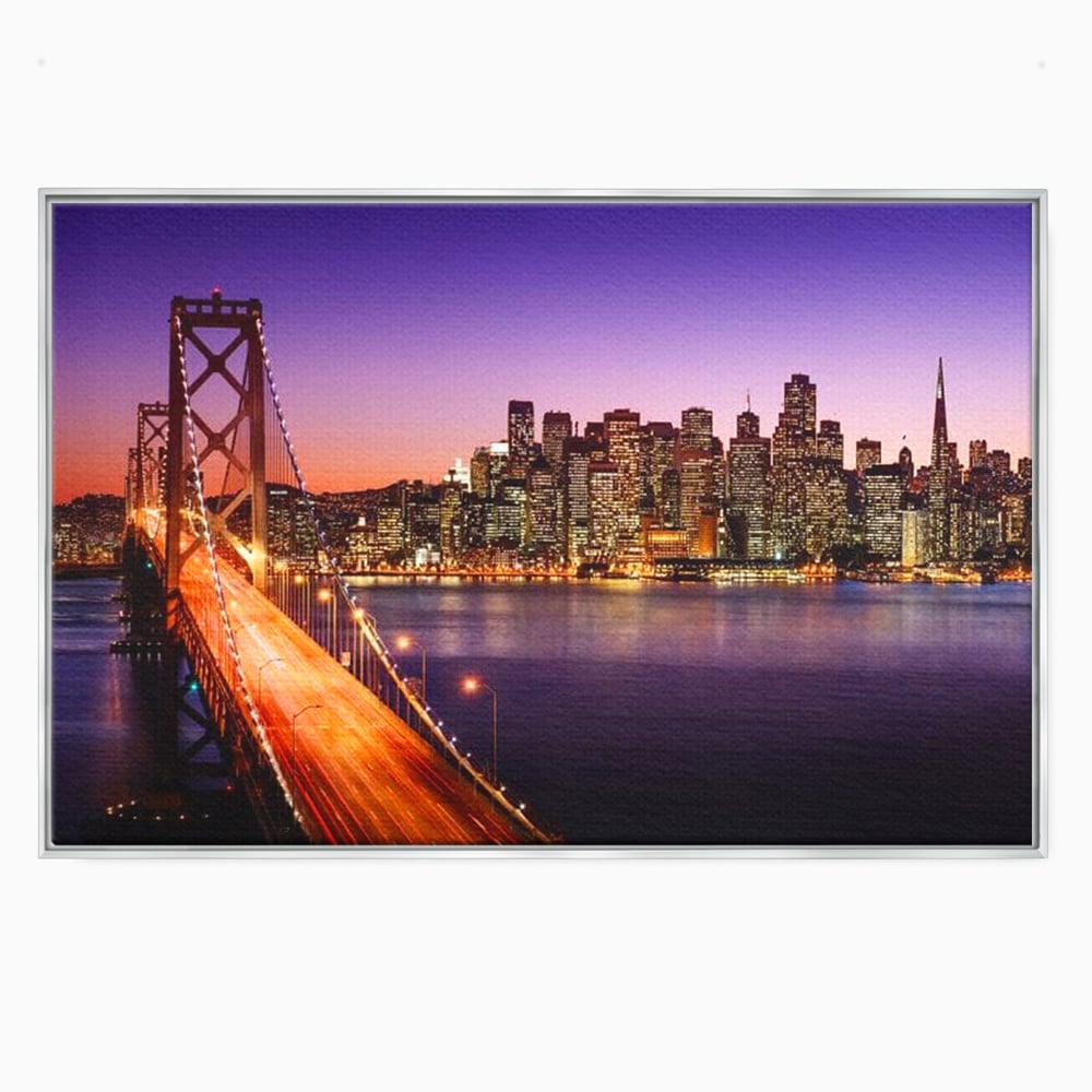 Tablou Canvas Premium, LuxCanva® O1002, San Francisco Skyline, Pod, Noapte, Oras, Lumini, Coasta, Vest, California, Vis, Urban, Apus, Violet, Iconic, Vacanta, Calatorie, Birou, Living, Dormitor