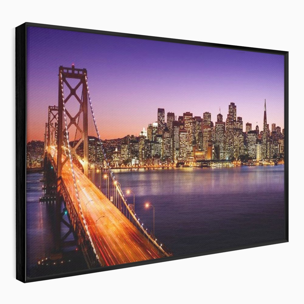 Tablou Canvas Premium, LuxCanva® O1002, San Francisco Skyline, Pod, Noapte, Oras, Lumini, Coasta, Vest, California, Vis, Urban, Apus, Violet, Iconic, Vacanta, Calatorie, Birou, Living, Dormitor