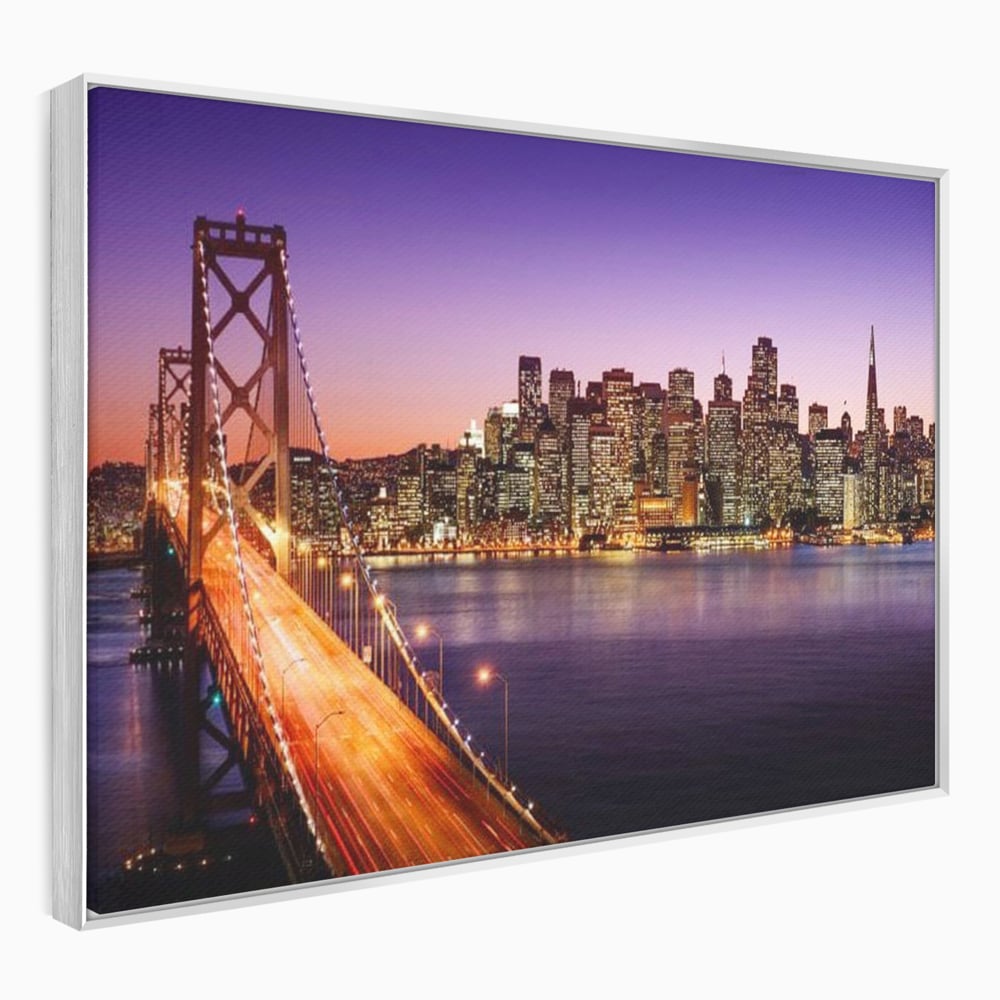 Tablou Canvas Premium, LuxCanva® O1002, San Francisco Skyline, Pod, Noapte, Oras, Lumini, Coasta, Vest, California, Vis, Urban, Apus, Violet, Iconic, Vacanta, Calatorie, Birou, Living, Dormitor