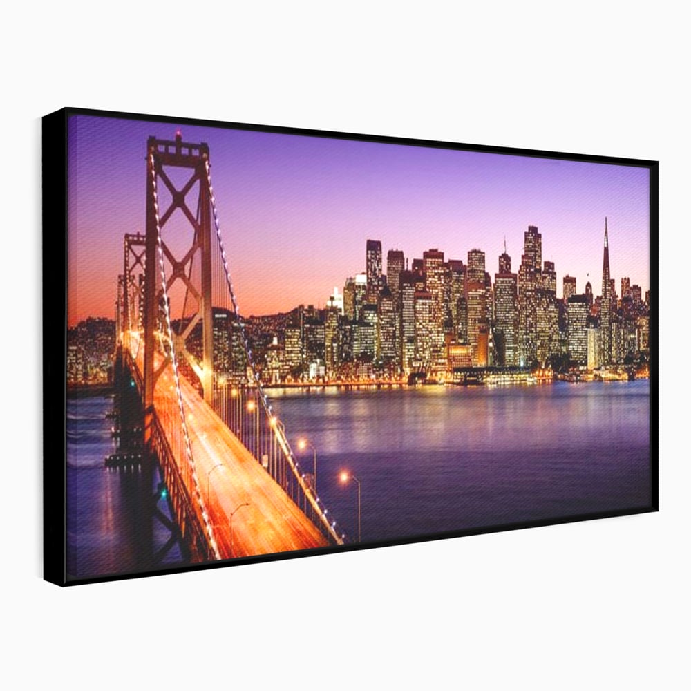 Tablou Canvas Premium, LuxCanva® O1002, San Francisco Skyline, Pod, Noapte, Oras, Lumini, Coasta, Vest, California, Vis, Urban, Apus, Violet, Iconic, Vacanta, Calatorie, Birou, Living, Dormitor