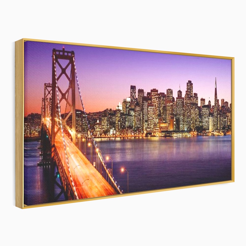 Tablou Canvas Premium, LuxCanva® O1002, San Francisco Skyline, Pod, Noapte, Oras, Lumini, Coasta, Vest, California, Vis, Urban, Apus, Violet, Iconic, Vacanta, Calatorie, Birou, Living, Dormitor