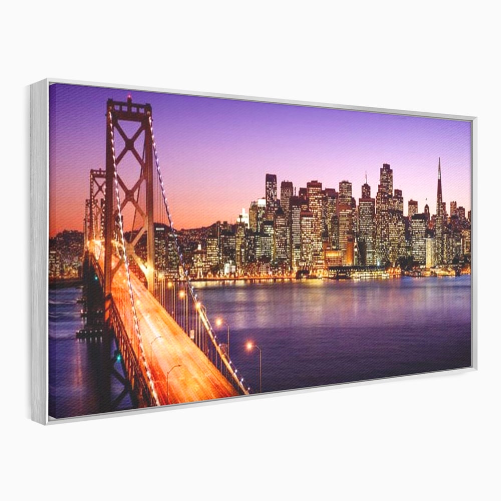 Tablou Canvas Premium, LuxCanva® O1002, San Francisco Skyline, Pod, Noapte, Oras, Lumini, Coasta, Vest, California, Vis, Urban, Apus, Violet, Iconic, Vacanta, Calatorie, Birou, Living, Dormitor