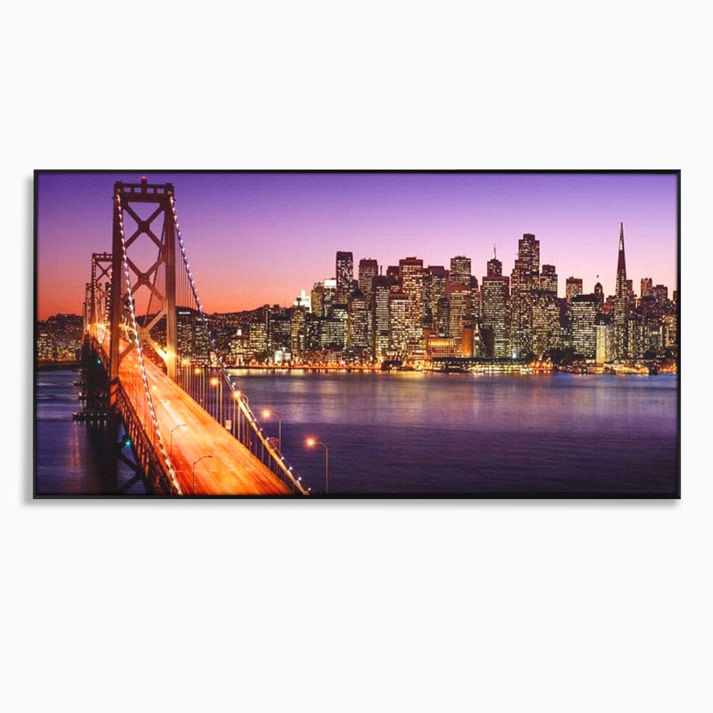 Tablou Canvas Premium, LuxCanva® O1002, San Francisco Skyline, Pod, Noapte, Oras, Lumini, Coasta, Vest, California, Vis, Urban, Apus, Violet, Iconic, Vacanta, Calatorie, Birou, Living, Dormitor