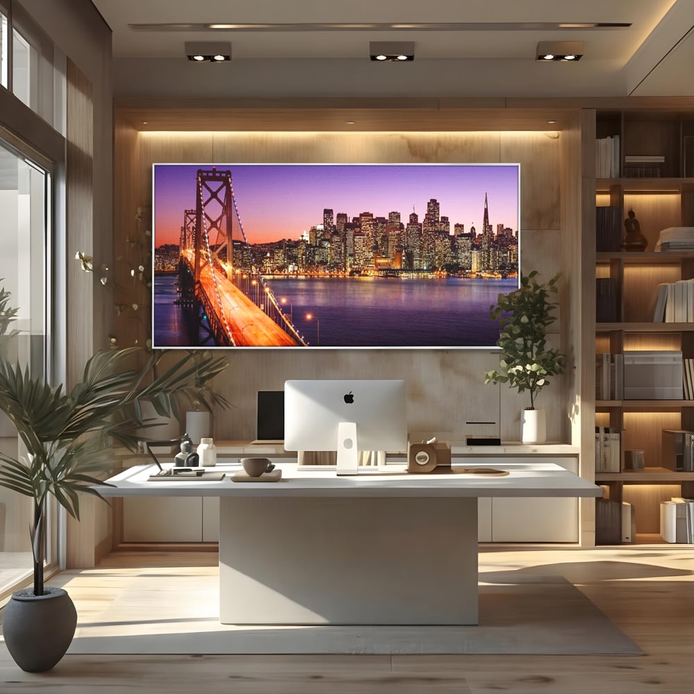 Tablou Canvas Premium, LuxCanva® O1002, San Francisco Skyline, Pod, Noapte, Oras, Lumini, Coasta, Vest, California, Vis, Urban, Apus, Violet, Iconic, Vacanta, Calatorie, Birou, Living, Dormitor