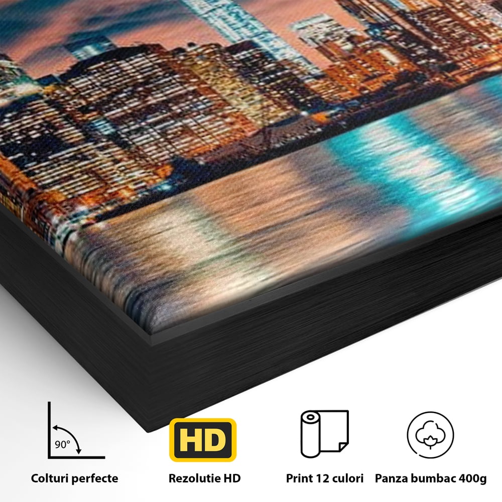 Tablou Canvas Premium, LuxCanva® O1004, Podul Brooklyn, New York, Noapte, Magie, Oras, Metropola, Energie, Vedere, Zbor, Zgarie-Nori, Elegant, Speranta, Lumini, Living, Dormitor, Birou