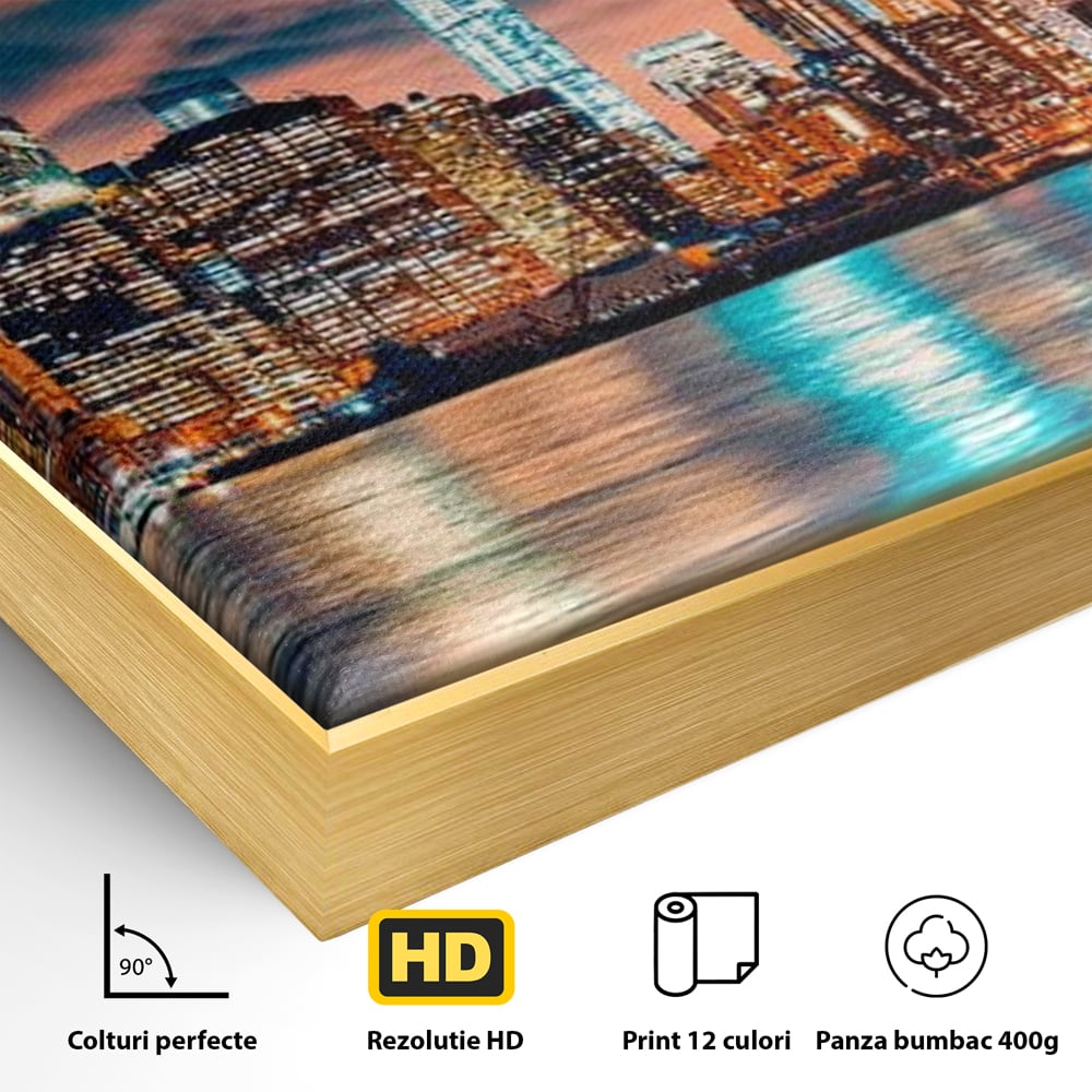Tablou Canvas Premium, LuxCanva® O1004, Podul Brooklyn, New York, Noapte, Magie, Oras, Metropola, Energie, Vedere, Zbor, Zgarie-Nori, Elegant, Speranta, Lumini, Living, Dormitor, Birou